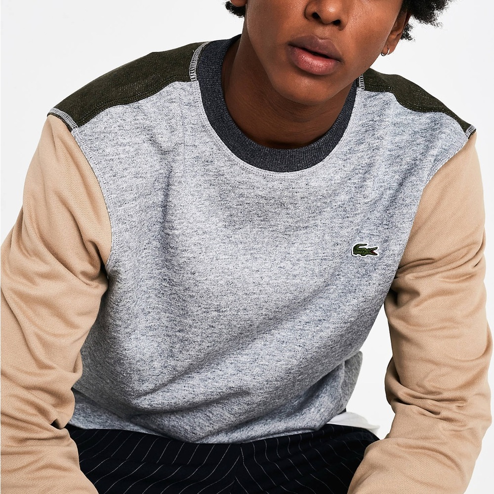 🌾 Lacoste Heather Gray and Beige Crewneck LIKE NEW